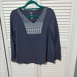 St. John's Bay Navy Long Sleeve Top with White Embroidery